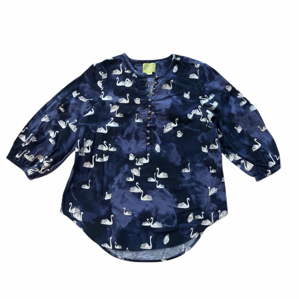 Maeve Anthropologie Bethesda Blue Flannel Swan Blouse